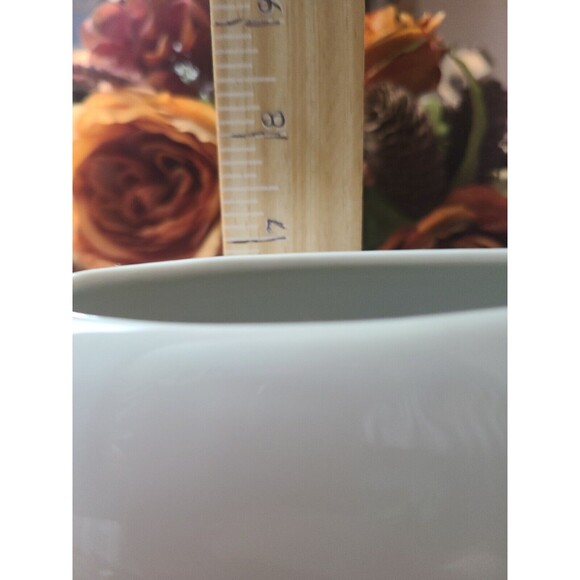 Contemporary Elliptical Vase Hand Paint Floral & Leaf Underglaze White Porcelain - Picture 7 of 7